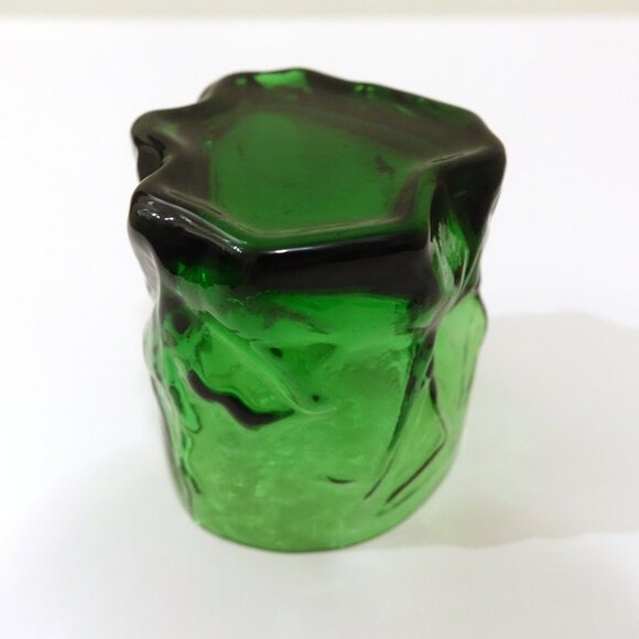 Vintage Forest Green Crinkle Lowball Drinking Glasses - Picture 4 of 8